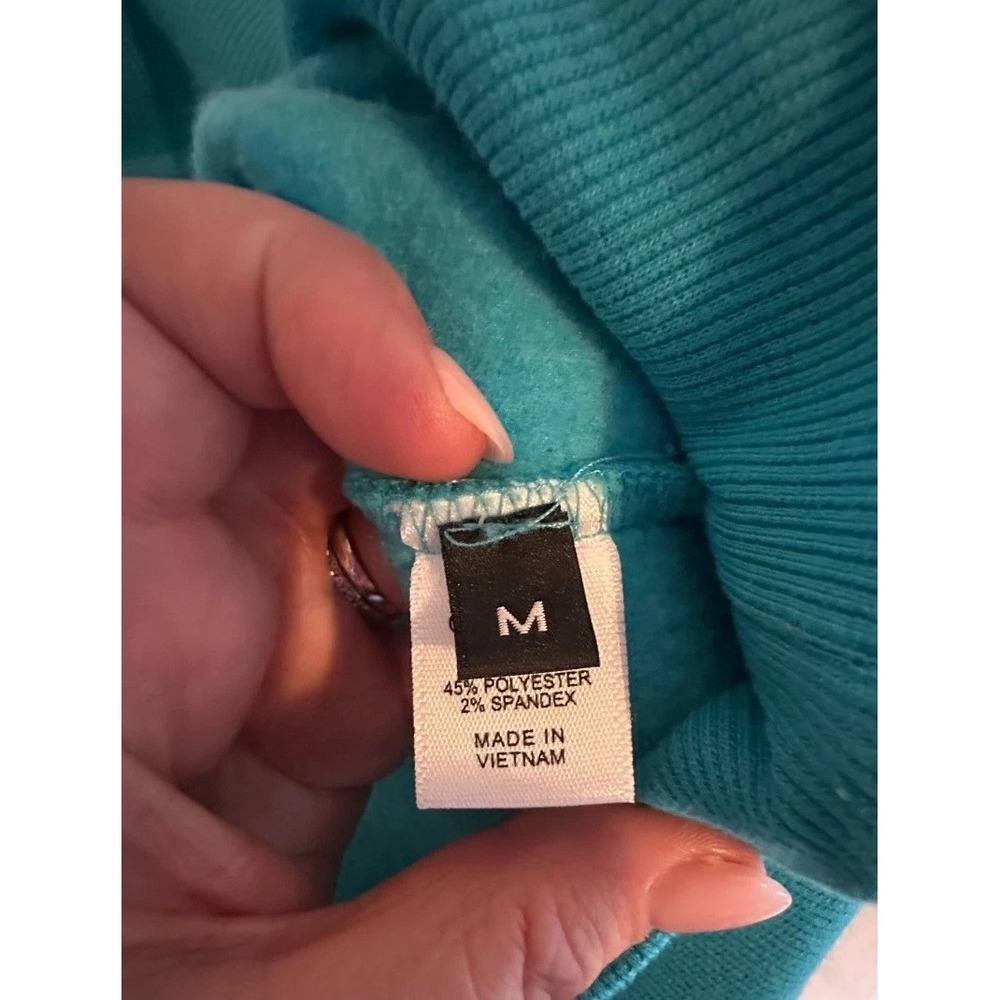 Judith March Happy Mama Rhinestone Smiley Sweatshirt M Teal Cropped - Picture 4 of 6